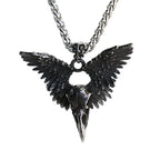 Vintage Wing Crow Skull Pendant Necklace Men Women Punk Goth Raven Skull Necklace Choker Fashion Stainless Steel