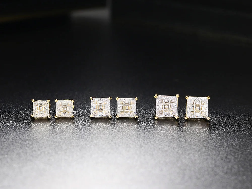 Gold Iced Out Square Zirconia Earrings Statement