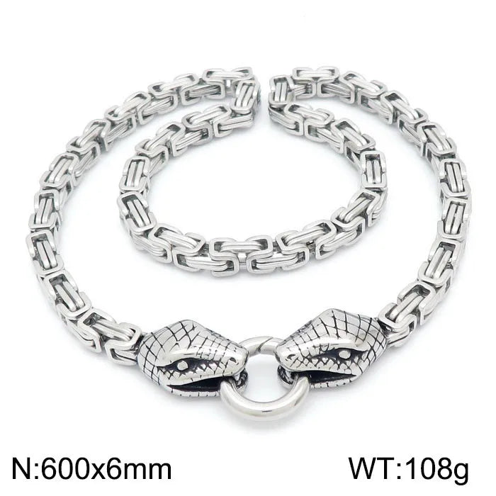 Gothic Double Snake Head Face Necklace for Man Gold Color Stainless Steel Men's Choker Chains Fashion Male Jewelry