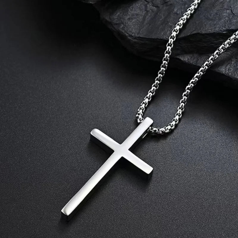 2026 Hip Hop Trend Cross Pendant Necklace for Men Punk Silver Color Titanium Steel Chain Versatile Street Jewelry Accessories