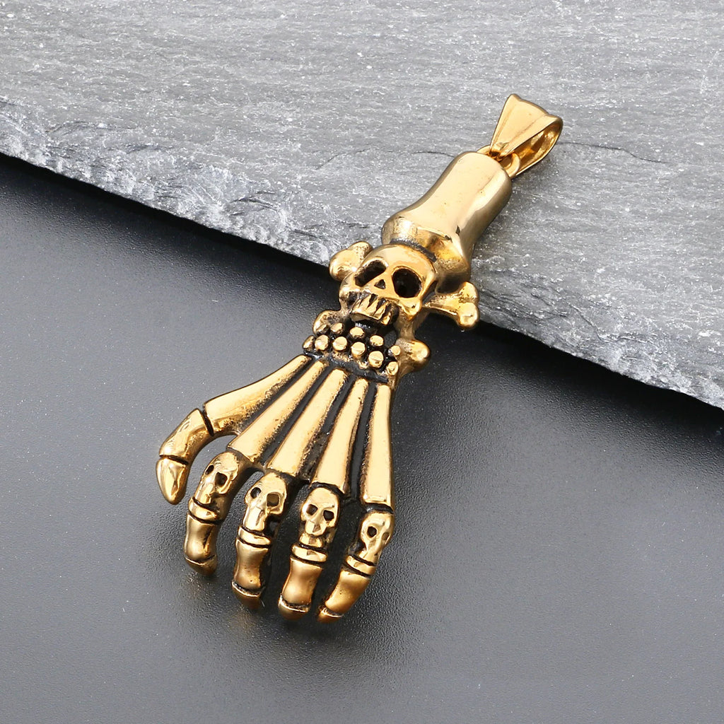 Gothic Skull Palm Pendant Necklace — Stainless Steel