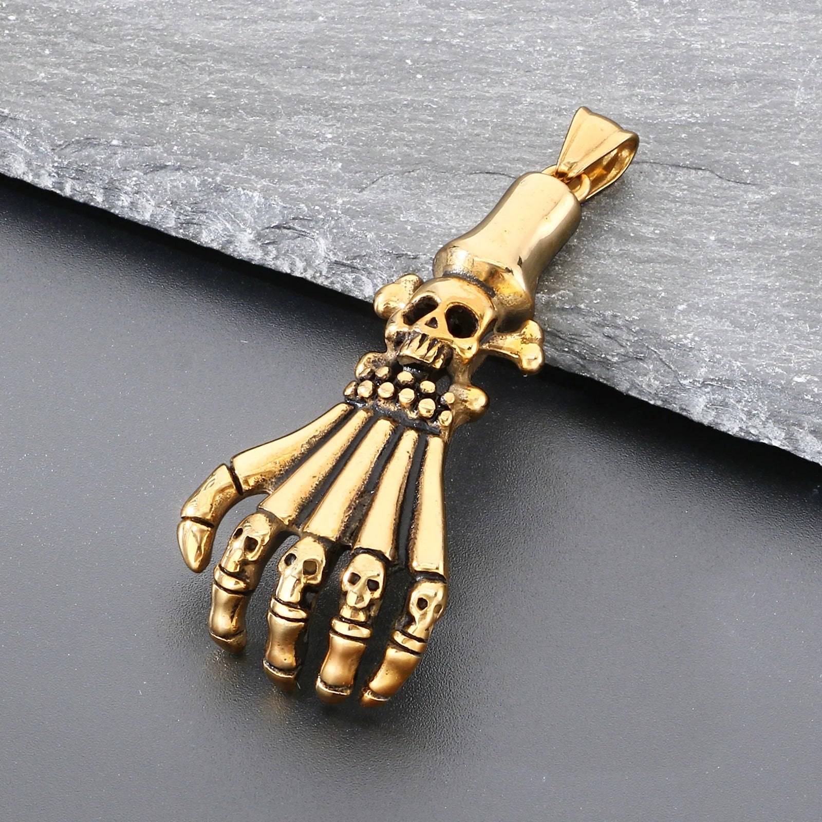 Gothic Skull Palm Pendant Necklace — Stainless Steel
