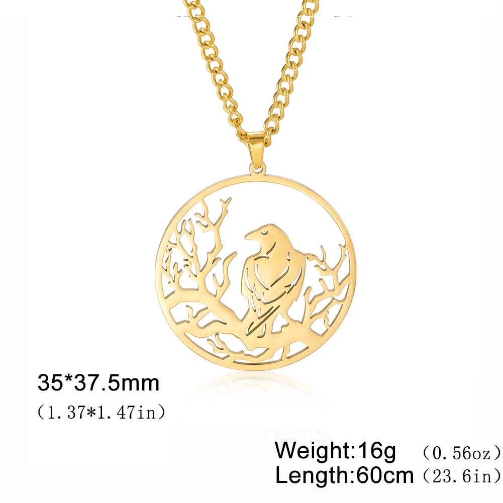 LIKGREAT Crow Raven Pendant Necklaces Norse Mythology Stainless Steel Gothic Necklace for Men Vintage Jewelry