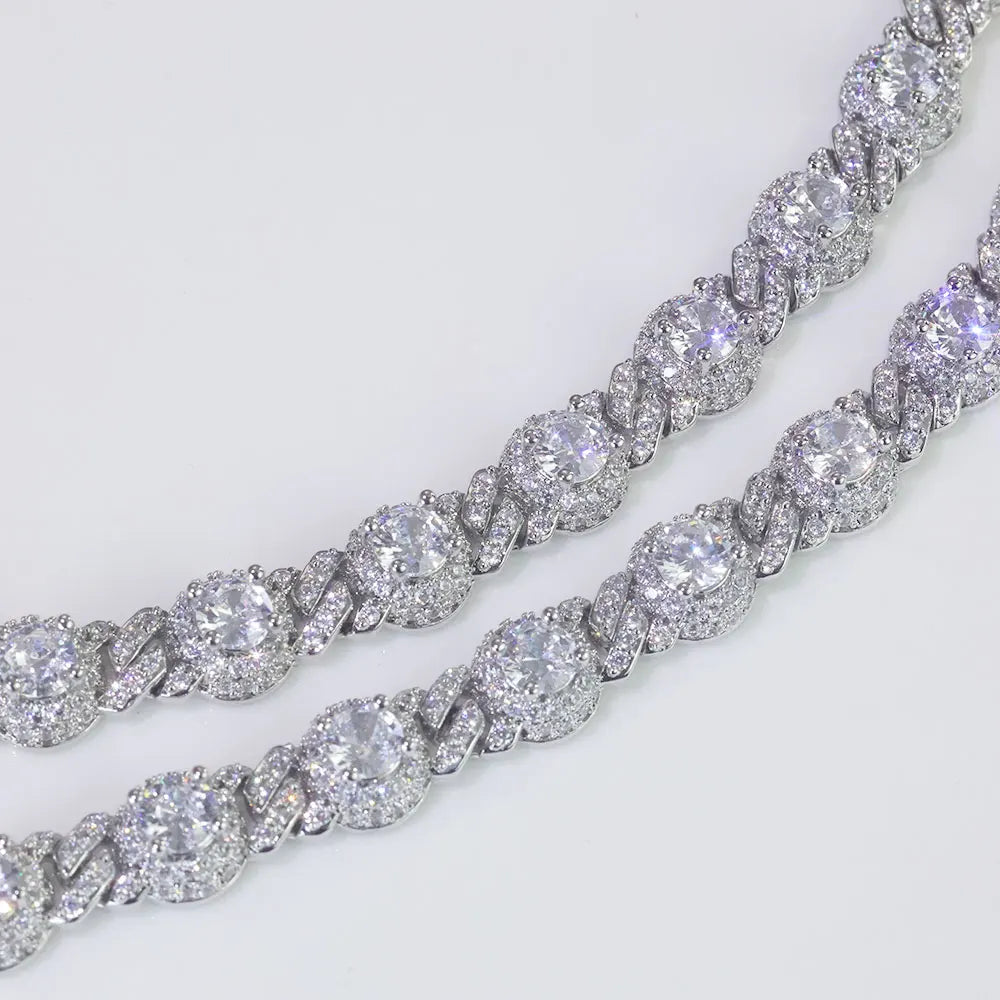 Gold Cuban Bracelet Iced Out 7.5MM Round Bead