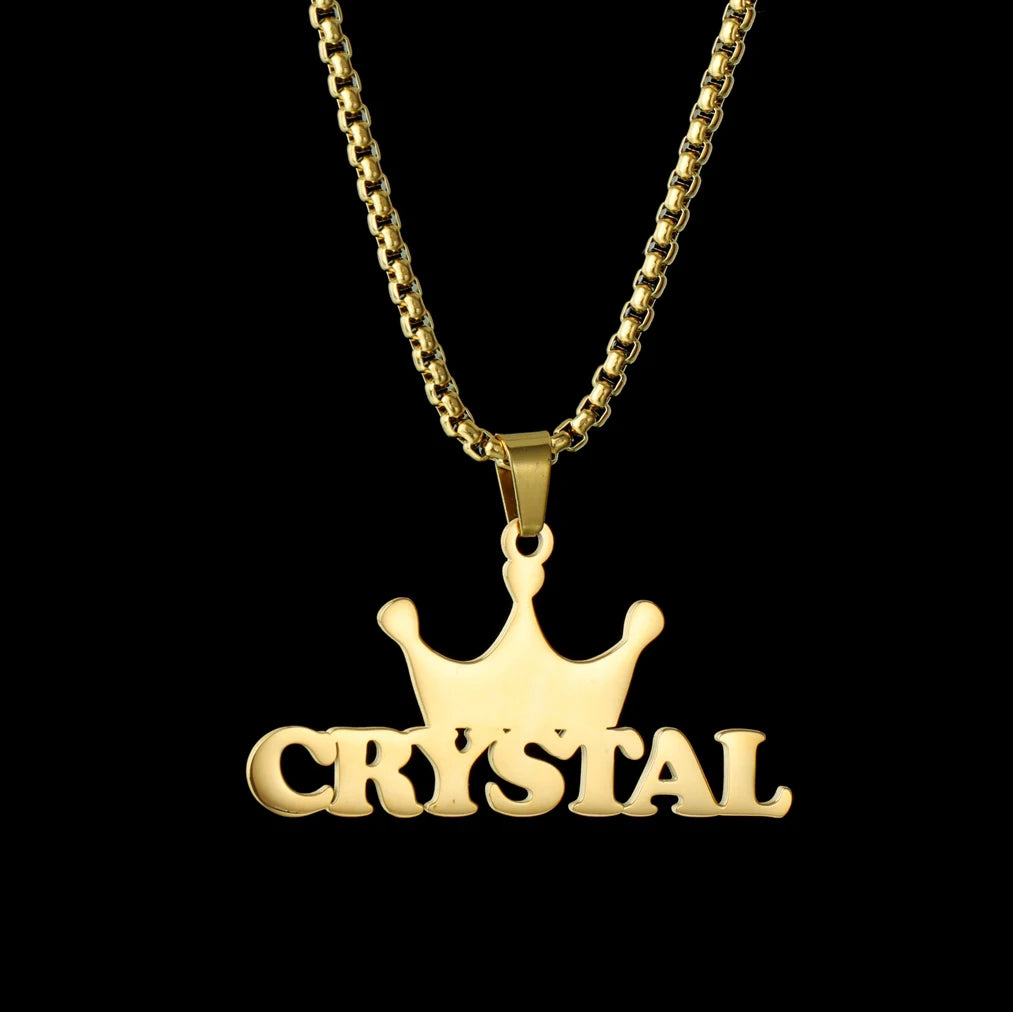 Atoztide 50cm Personalized Custom Names Pendant Necklace Stainless Steel Gold Color Cuban Thick Chain for Men Women Jewelry Gift