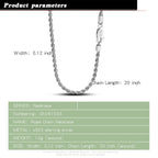 Men 100%925 Sterling Silver 3mm Twist Rope Chain Necklace Women Diamond Cut Clasp Box Chain 16-30 inch Chocker Jewelry