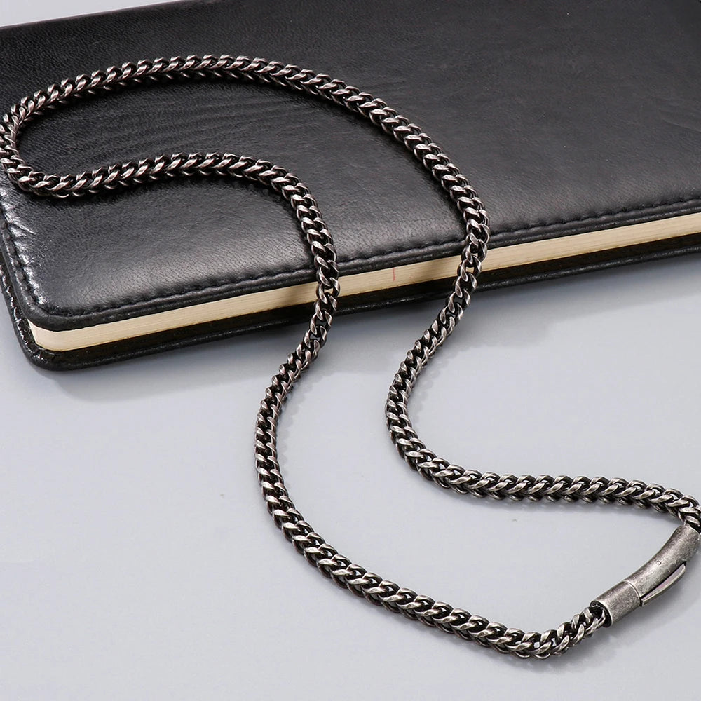 Vintage 4.5MM Curb Link Chain Necklace Man Stainless Steel Men's Chain Necklaces Choker for Man 50/55/60CM Long Viking