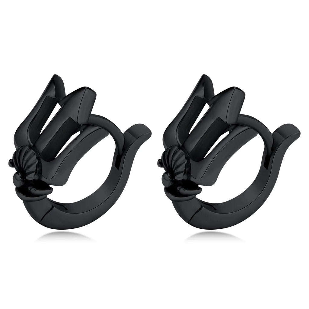 Trident Neptune Hoop Earrings — Stainless Steel
