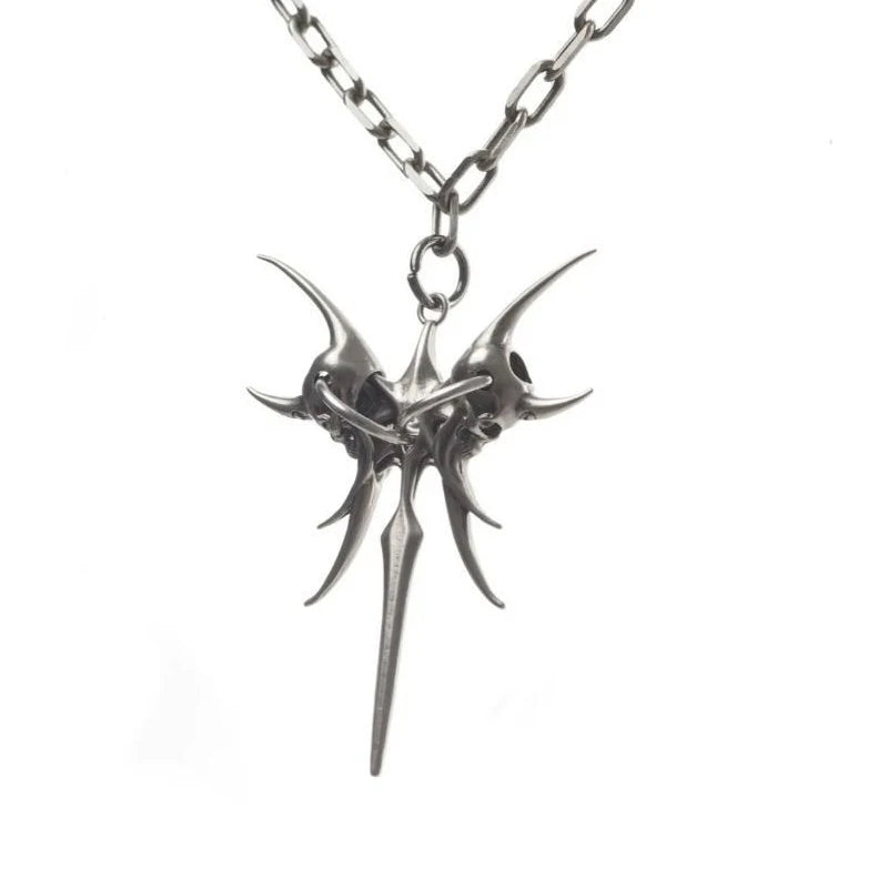 Goth Jewelry Chain Skull Pendant Necklaces for Women Punk 90s Aesthetic Accessories Thorns Spike Necklace Grunge Rock