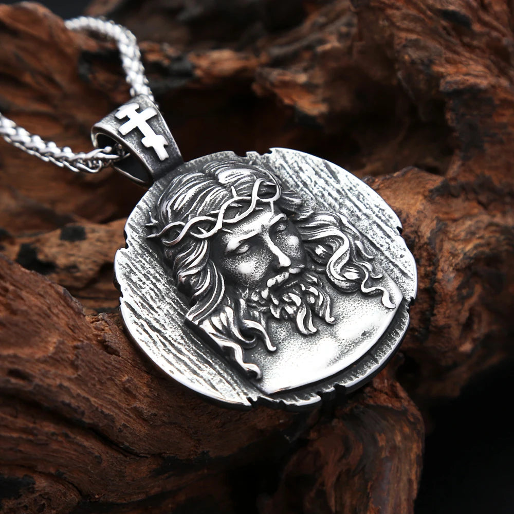 Jesus Round Pendant — Stainless Steel