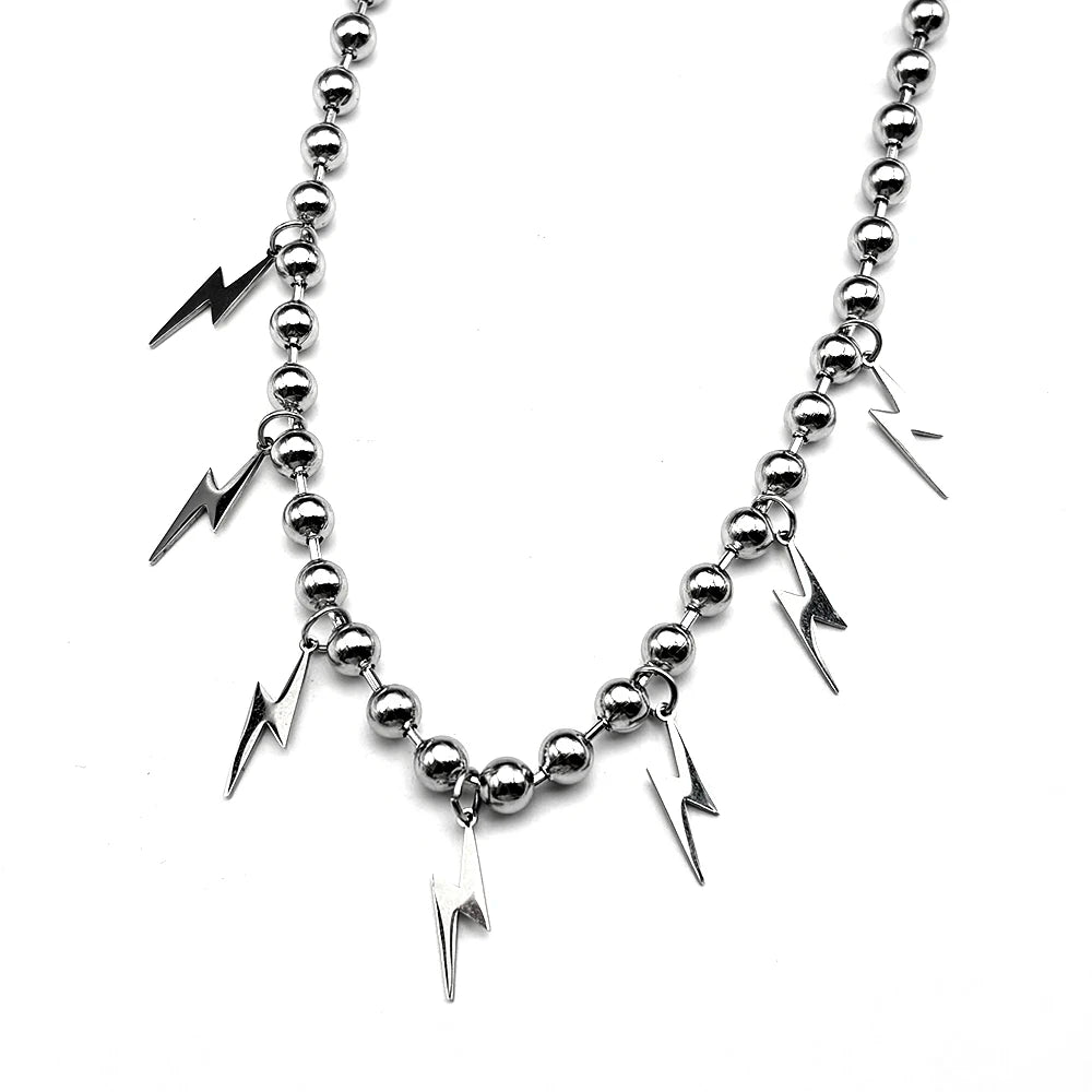 Korean Fashion Lightning Necklace Stainless Steel Ball Bead Chain Flash Pendant Punk Y2K Street Unisex Y2K Hiphop Jewelry Gift