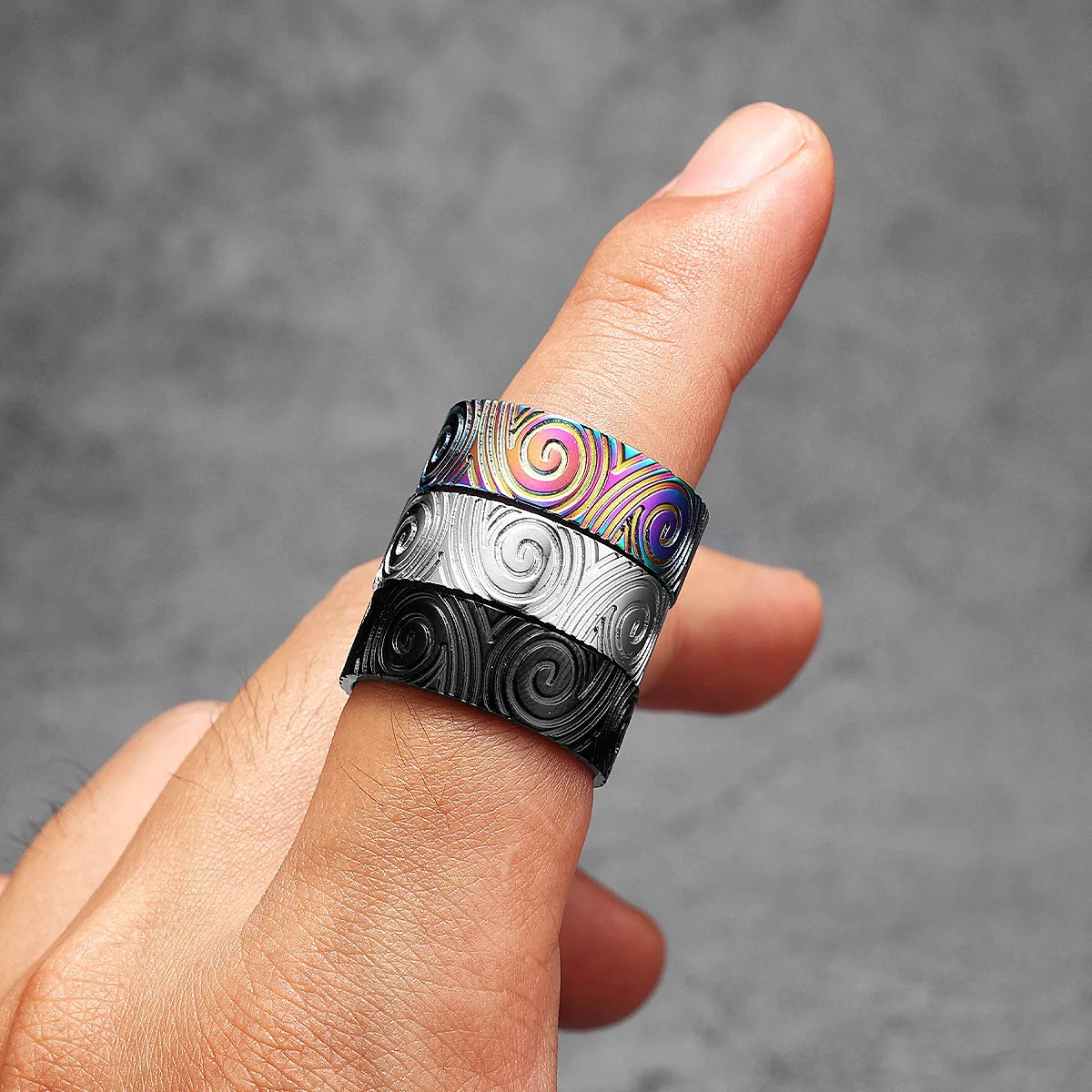 Fingerprint Swirl Ring — Stainless Steel