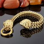 Lion Head With Square Franco Link Chain Bracelet for Man Stainless Steel Men's Bracelets Masculine Jewelry Birthday