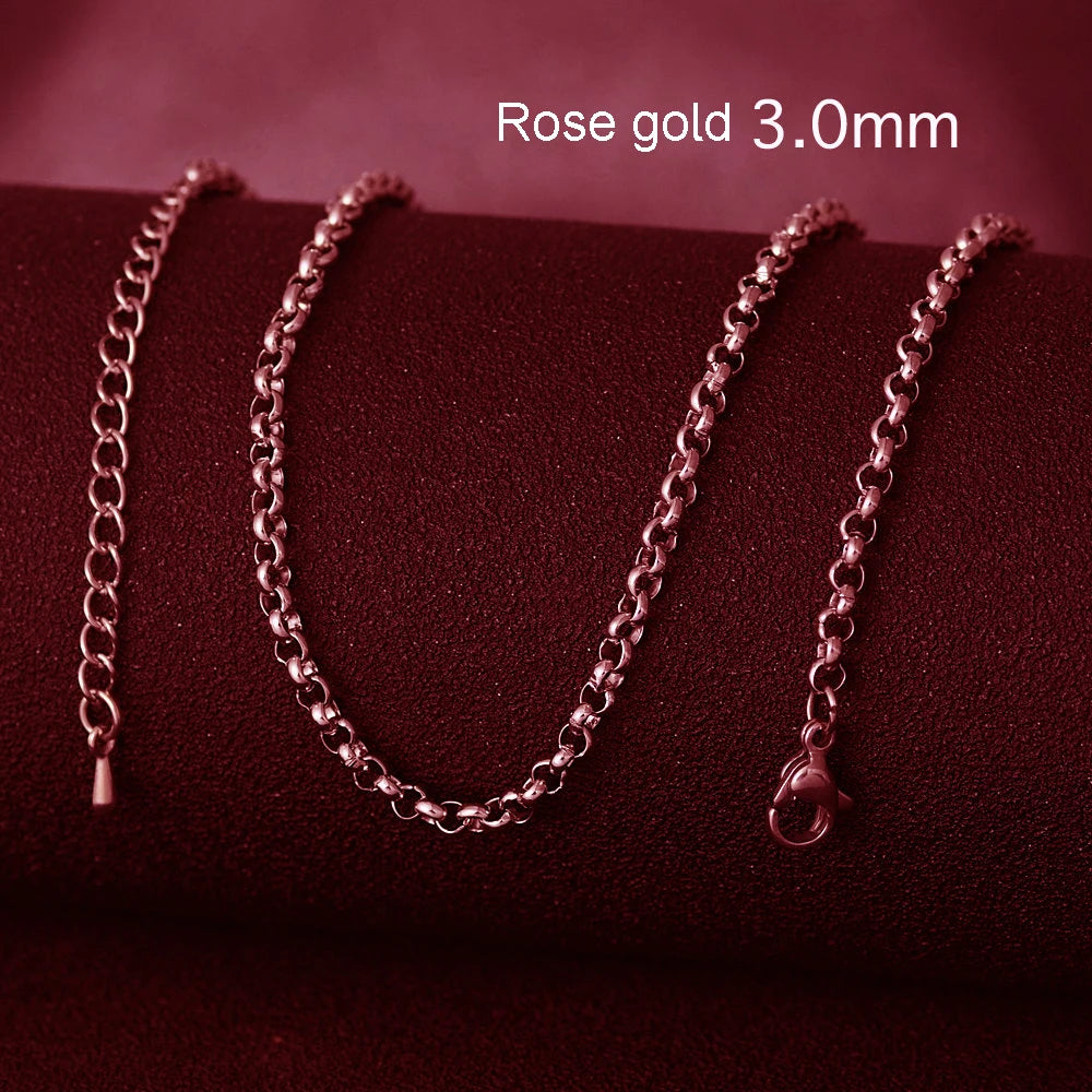 50cm New Fashion Stainless Steel Chain 1.2-3mm Silver Color Rose Gold Necklace Jewelry Vacuum Plating Accessories Chokers Collar