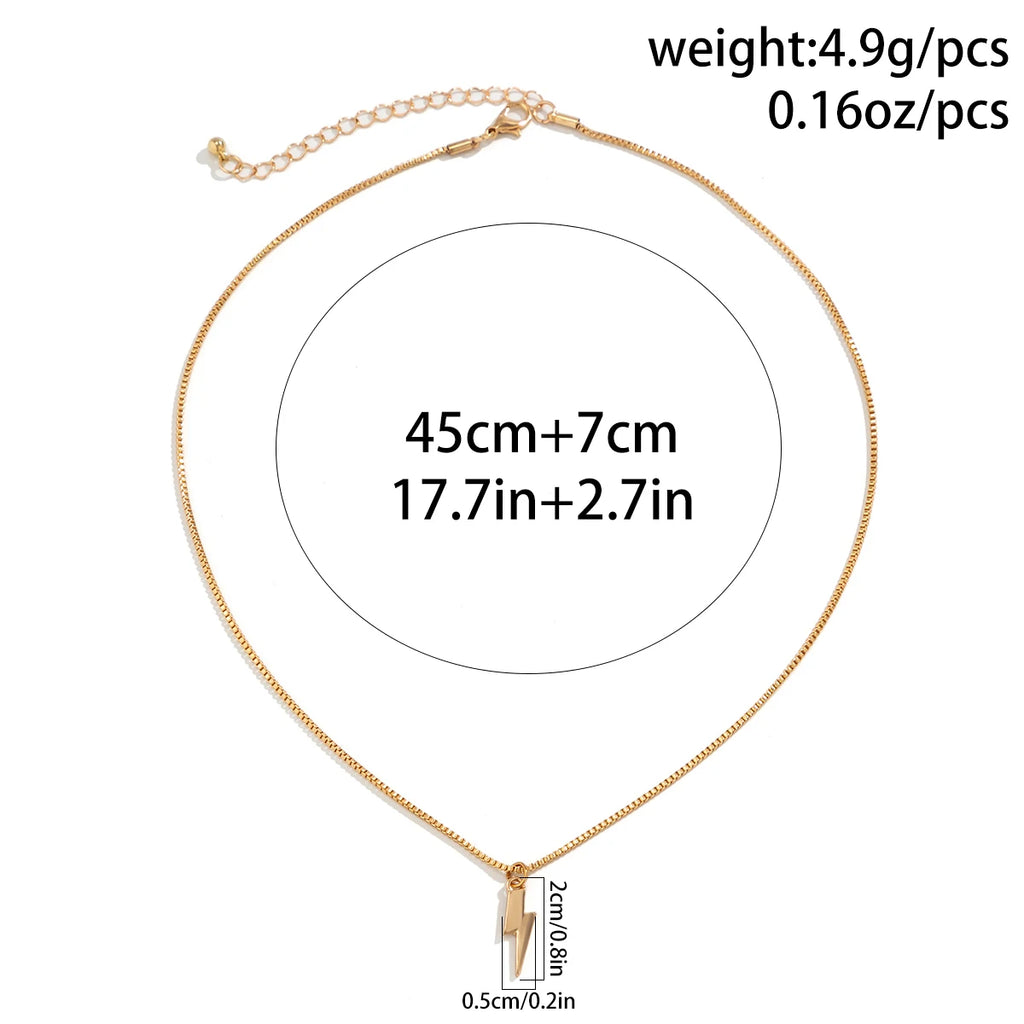 Lightning Bolt Box Chain Necklace — Stainless Steel