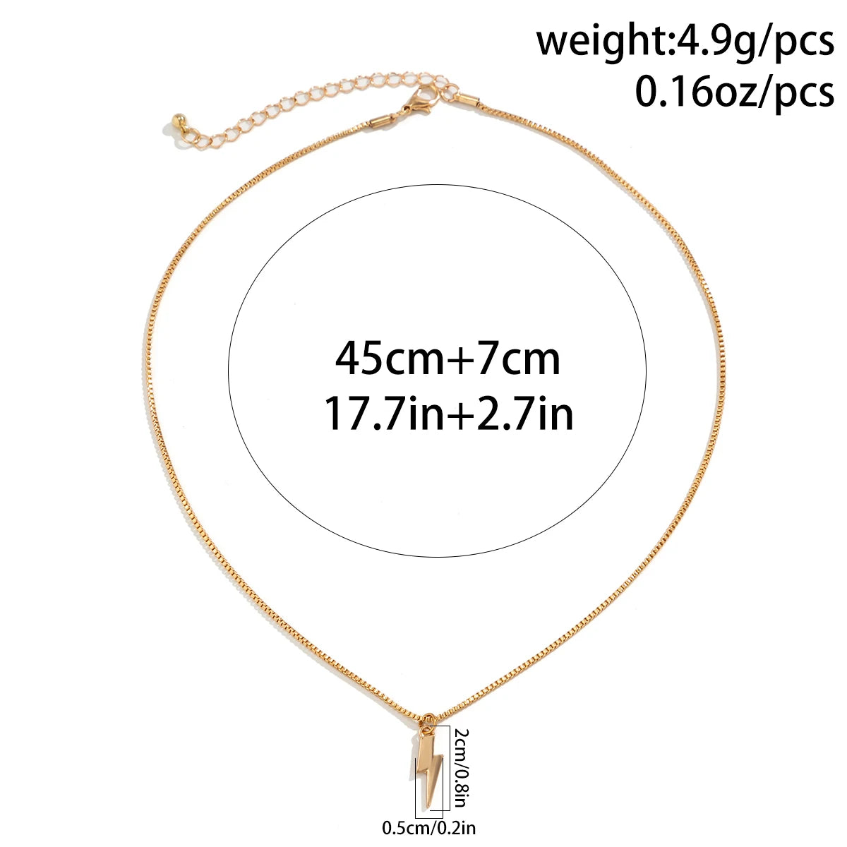 Lightning Bolt Box Chain Necklace — Stainless Steel