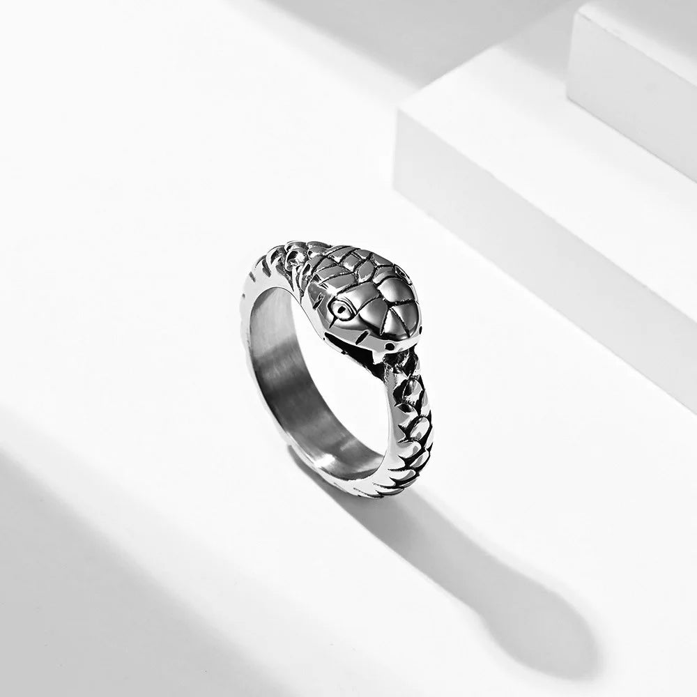 Punk Vintage Viking Snake Ring Men Women Stainless Steel Animal Ring Fashion Simple Biker Amulet Jewelry Gifts