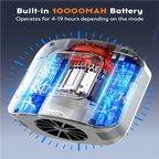 10000mAh Portable Waist Fan with 2 Detachable Straps & Semiconductor Cooling Plate - 13500RPM Hands-Free Wearable