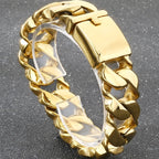 Polished Stainless Steel On Hand Accessories 20MM Wide Iron Men's Bracelet for Man Waterproof Gold Color Men‘s Jewelry