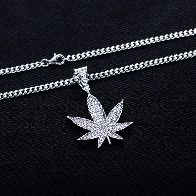 Iced Out Hemp Leaf Pendant — 925 Silver