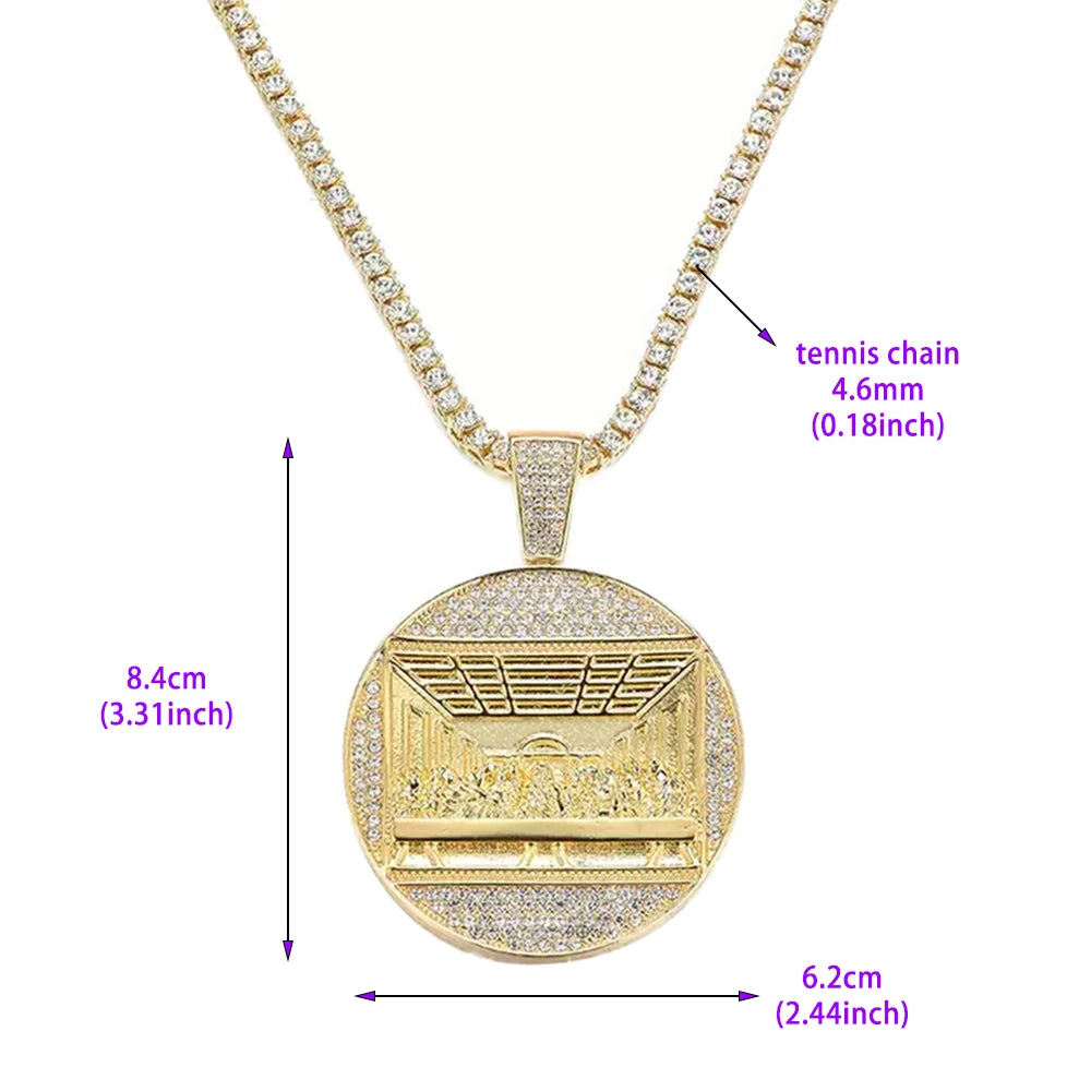 New Last Supper Pendant Cuban Chain Necklace With 14mm Iced Out Chain Fashion Hip Hop Men Charm Pendant Tennis