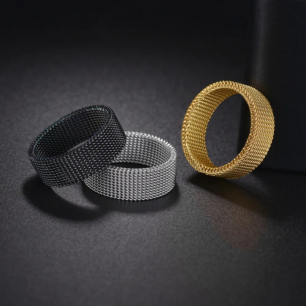 Fashion Elastic Mesh Chain Rings Titanium Stainless Steel Rings For Men Women Wedding Engagement Men Rings Punk Jewelry Gifts
