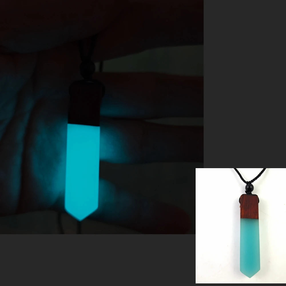Wood Resin Night Light Pendant Necklace