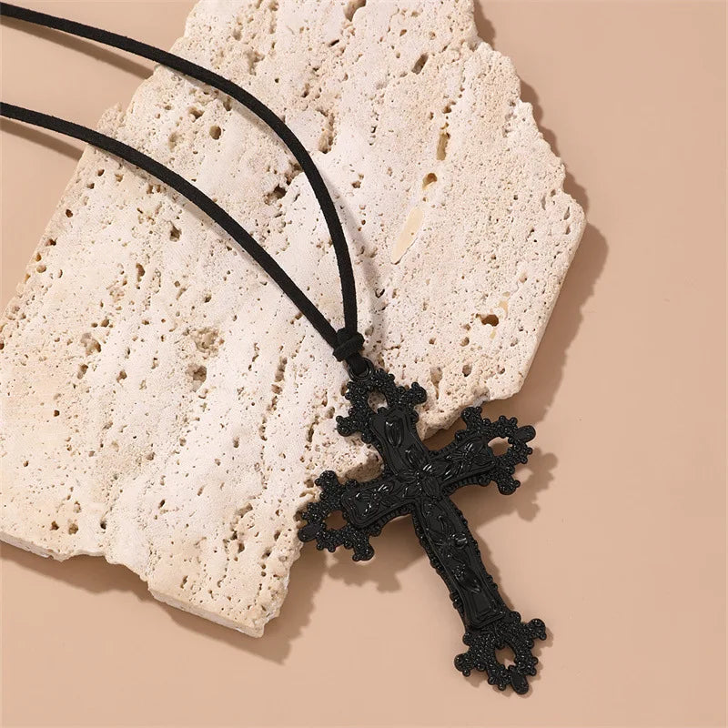 Jesus Cross Black Pendant Necklace
