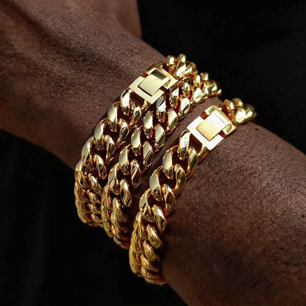 Black Cuban Chain Bracelet Stainless Steel Miami