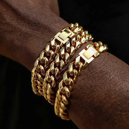 Black Cuban Chain Bracelet Stainless Steel Miami