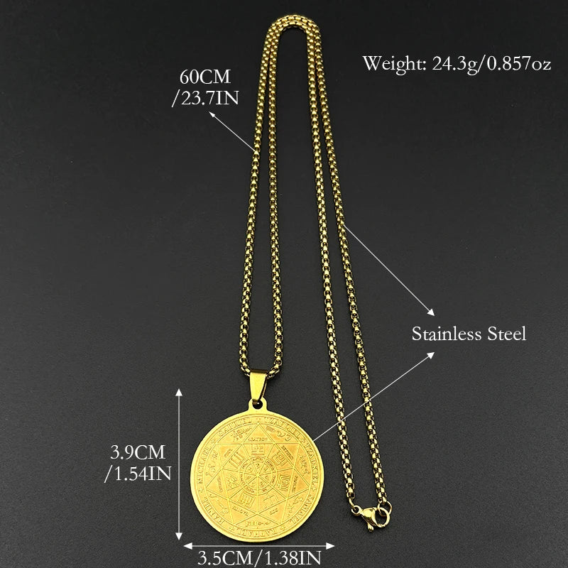 Seven Archangels Sigil Medal Angel Pendant Necklace for Women Men Stainless Steel Seal of Solomon Christian Amulet