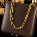 GANEMLY 316L Stainless Steel Asymmetry Chain Necklace For Women Gold Color Thick Chunky Collar Neck Chain Rust Proof Jewelry