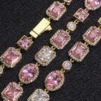 Two-Tone Iced Out Chain Necklace Opal Pink CZ
