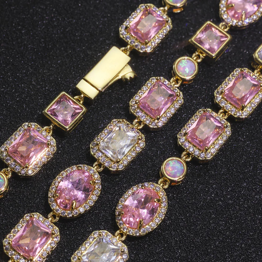 Two-Tone Iced Out Chain Necklace Opal Pink CZ
