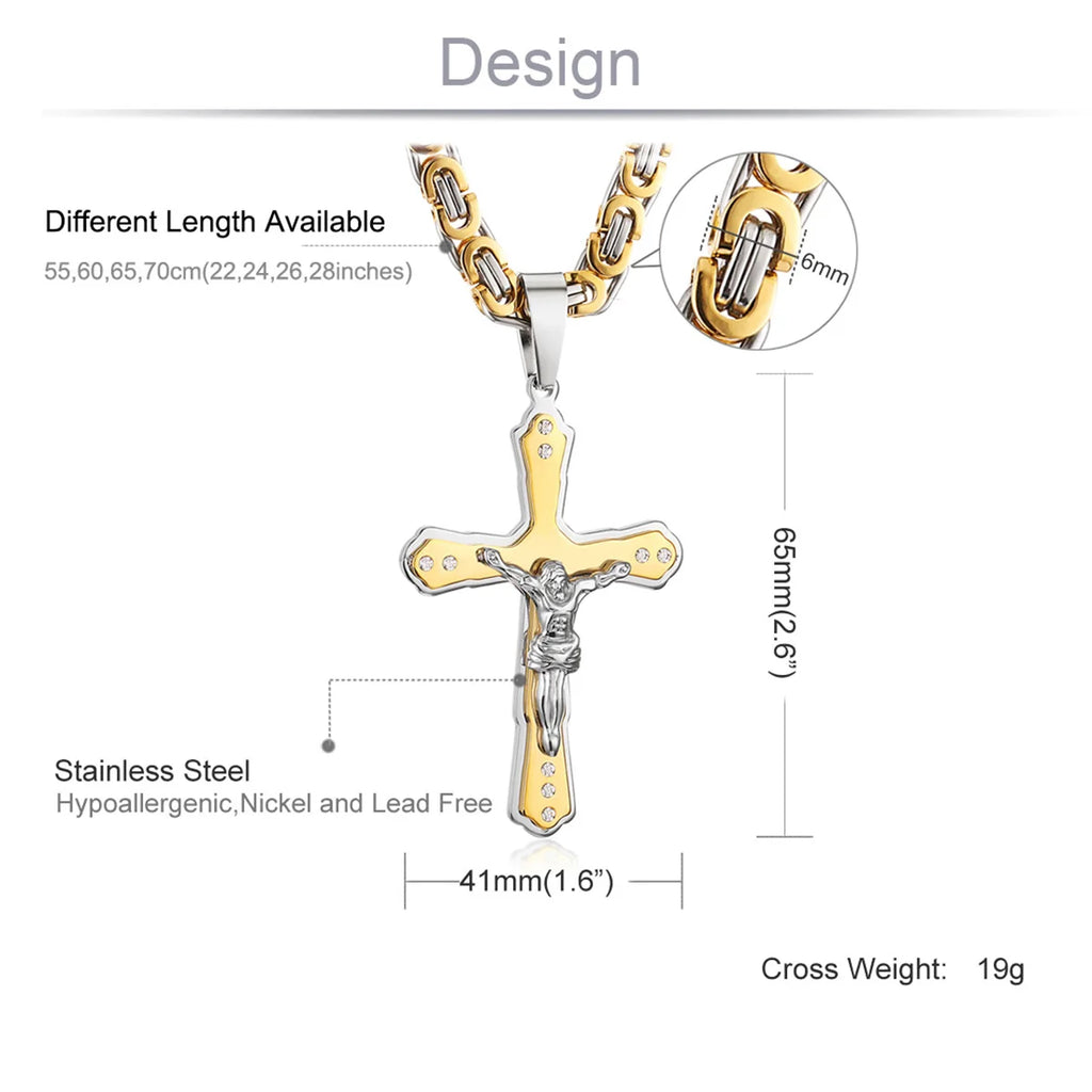 Holy Cross Jesus Crystal Crucifix Necklace — Stainless Steel