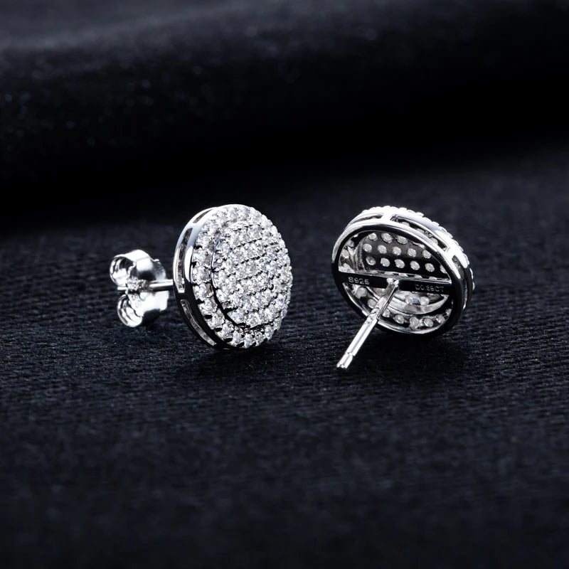 Iced Out Round Stud Earrings — 925 Silver
