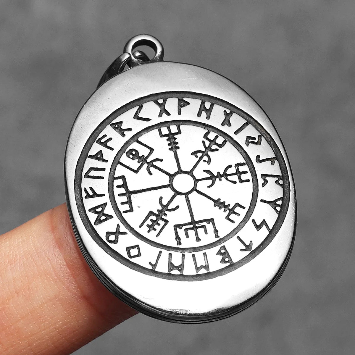 Full Moon Wolf Compass Pendant Necklace — Stainless Steel
