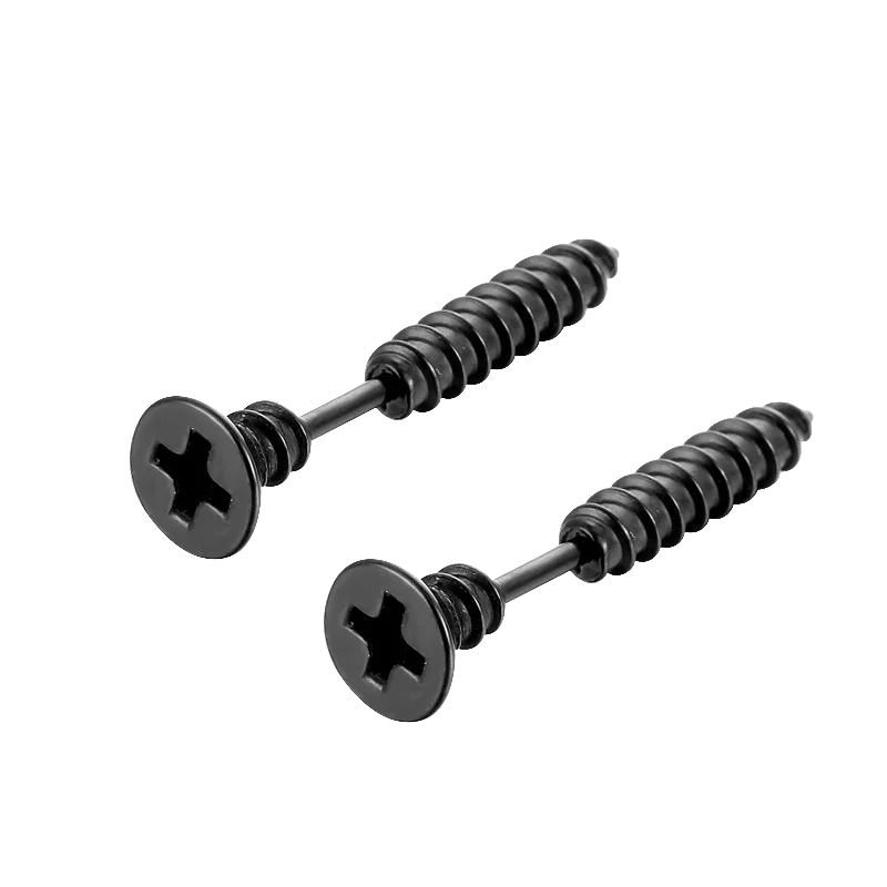 Gothic Nail Screw Piercing Stud Earrings — Stainless Steel