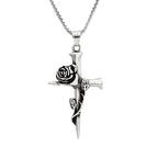 Fashion Vintage Rose Cross Necklace for Man Woman Punk 316L Stainless Steel Couple Pendant Creative Amulet Jewelry