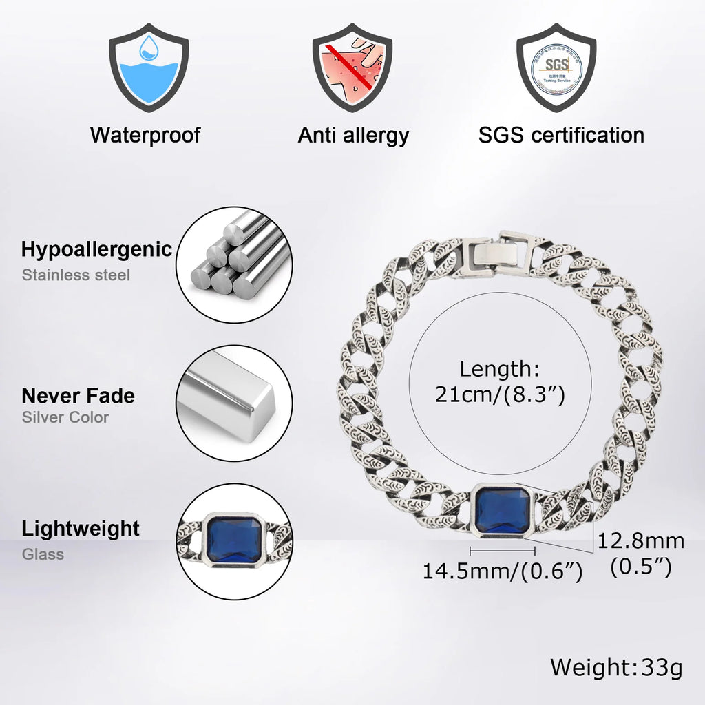 Cuban Blue Stone Chain Bracelet — Stainless Steel
