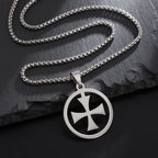 Templar Cross Round Medal Pendant Necklace — Stainless Steel