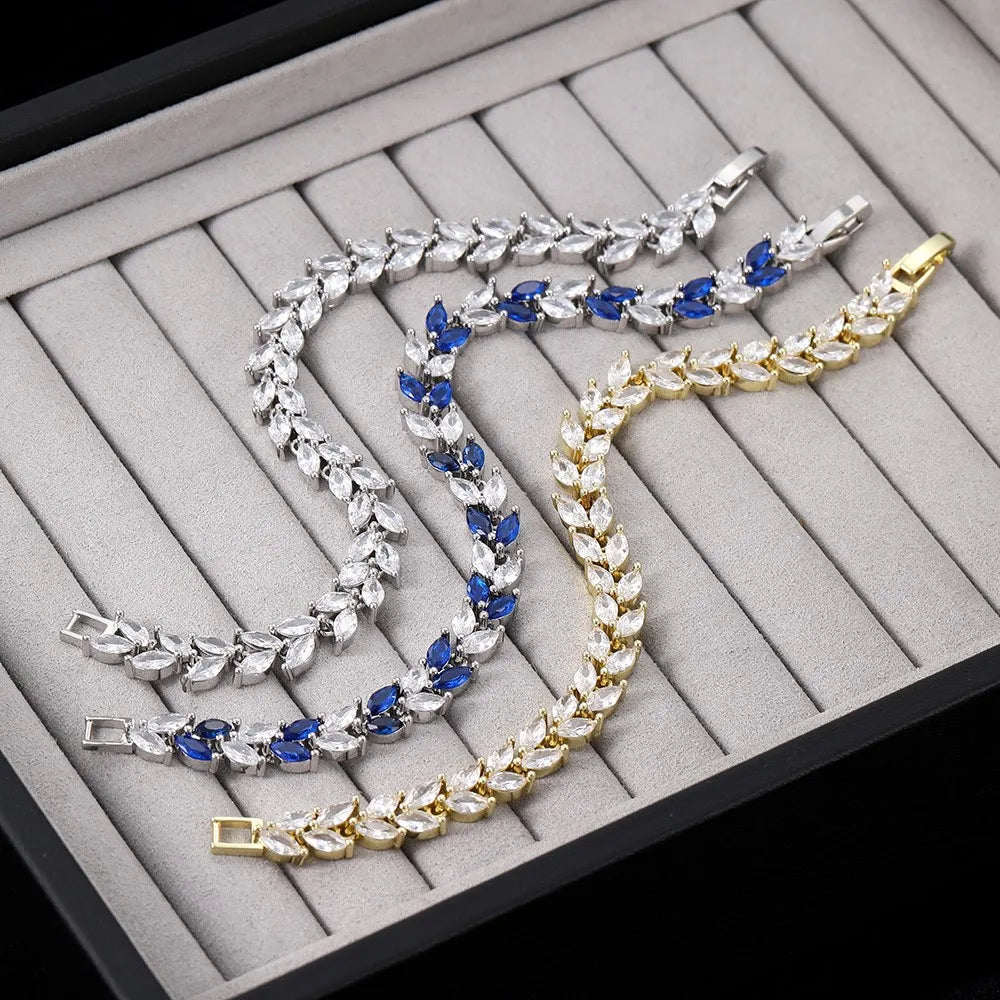 Silver Iced Out Leaf Bracelet Zirconia