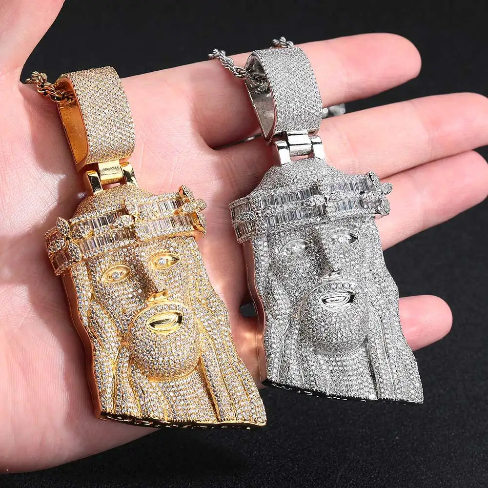 Crown Jesus Pendant Necklace Iced Out 3D
