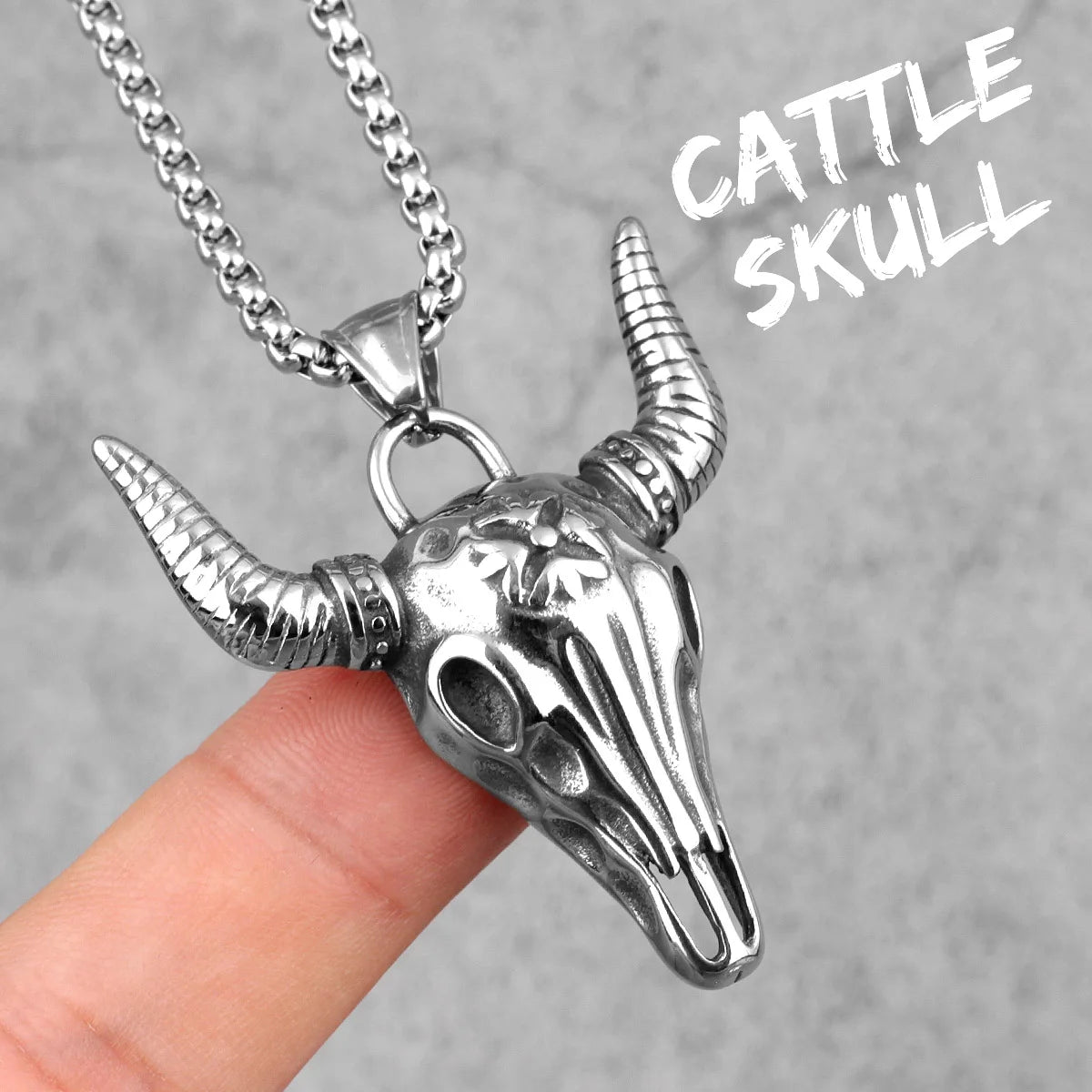 Cattle Skull Long Men Necklaces Pendants Chain Punk Unique for Boyfriend Male Stainless Steel Jewelry Creativity Gift