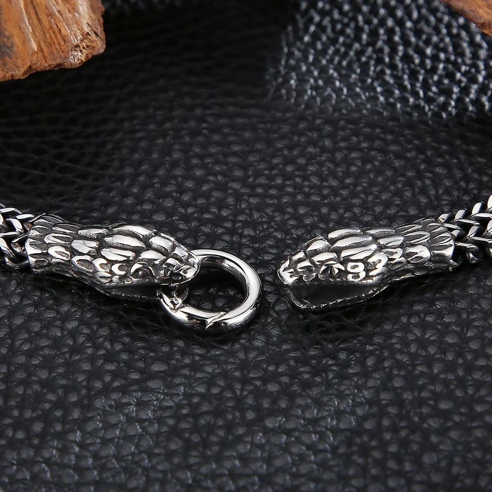 8MM Curb Link Chain Men's Neck Necklaces for Men Gothic Stainless Steel Snake Style Male Man Necklace 60CM Long Viking