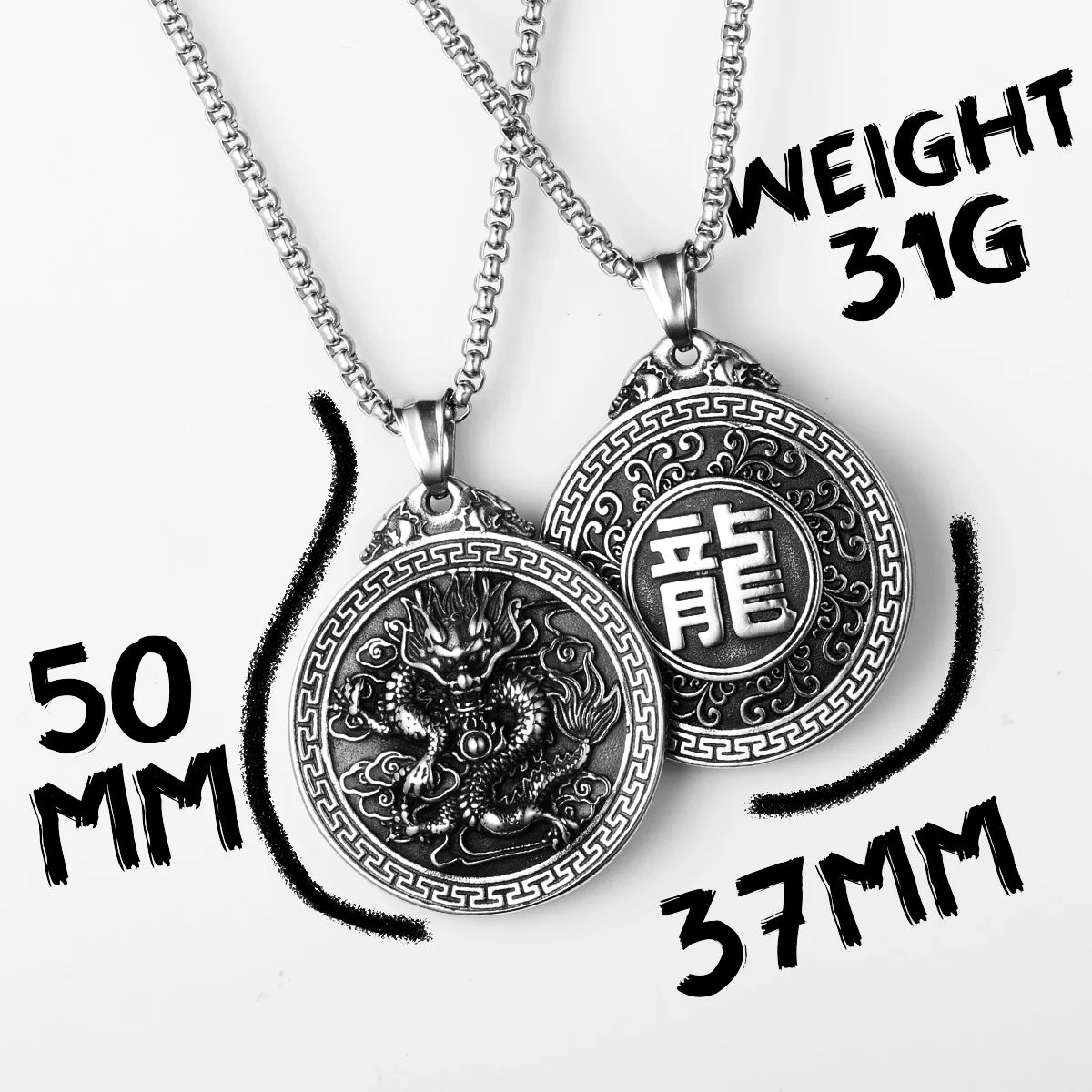 Chinese Dragon Pendant Necklace — Stainless Steel