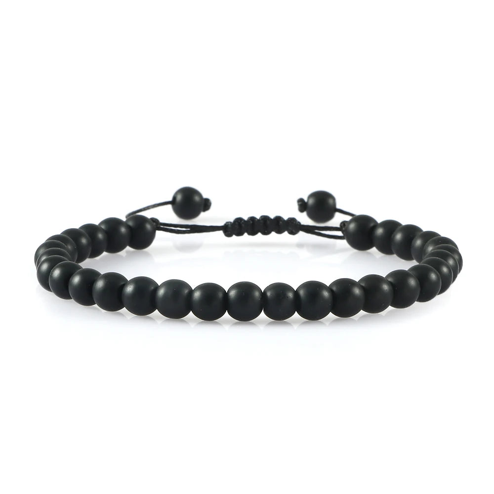 Beaded Bracelet 4 6 8mm Natural Stone Shiny Black Onyx Beads Bracelets & Bangles Adjustable Size Obsidian Wrist Jewelry