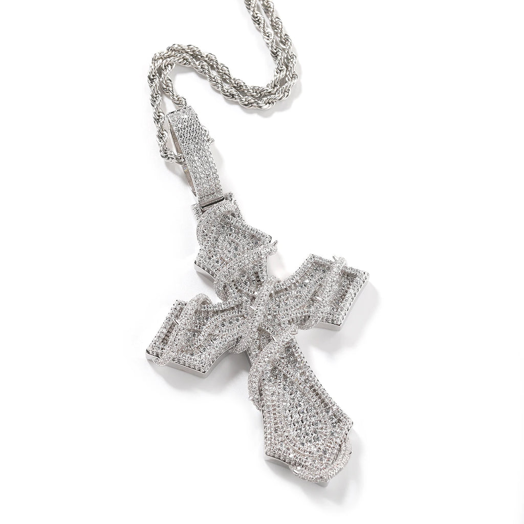 THE BLING KING Iced Out Thorn Wrapped Cross Pendant Necklace Zircon Hip Hop Jewelry Father's Day Graduation Gift for Men