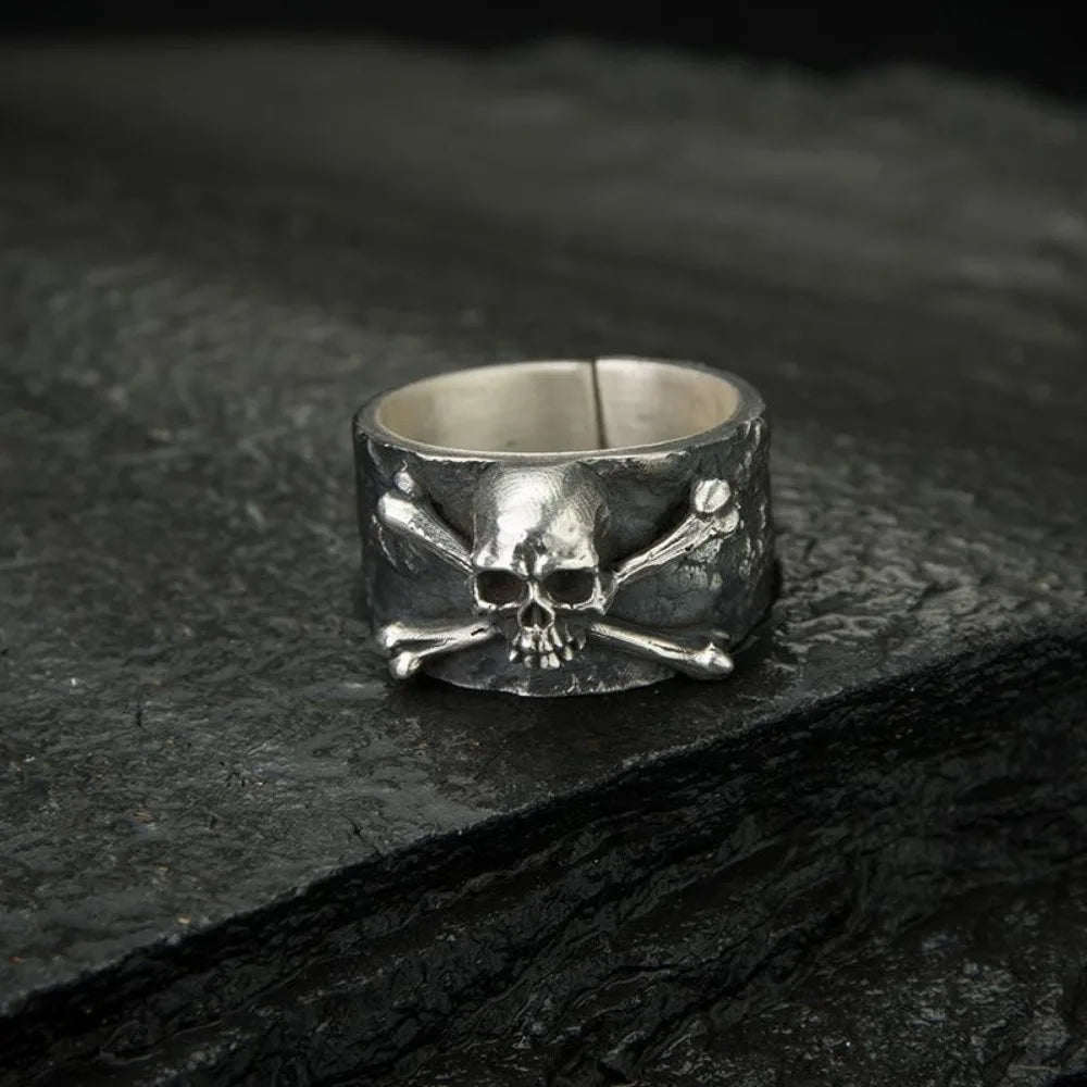 Skull and Crossbones Wide Band Ring for Men and Women — Gothic
