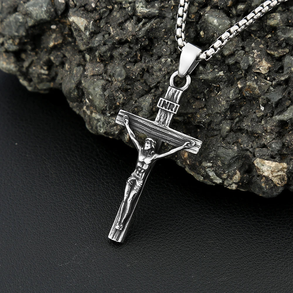 Cross Jesus Steel Pendant Vintage 316L Orthodox